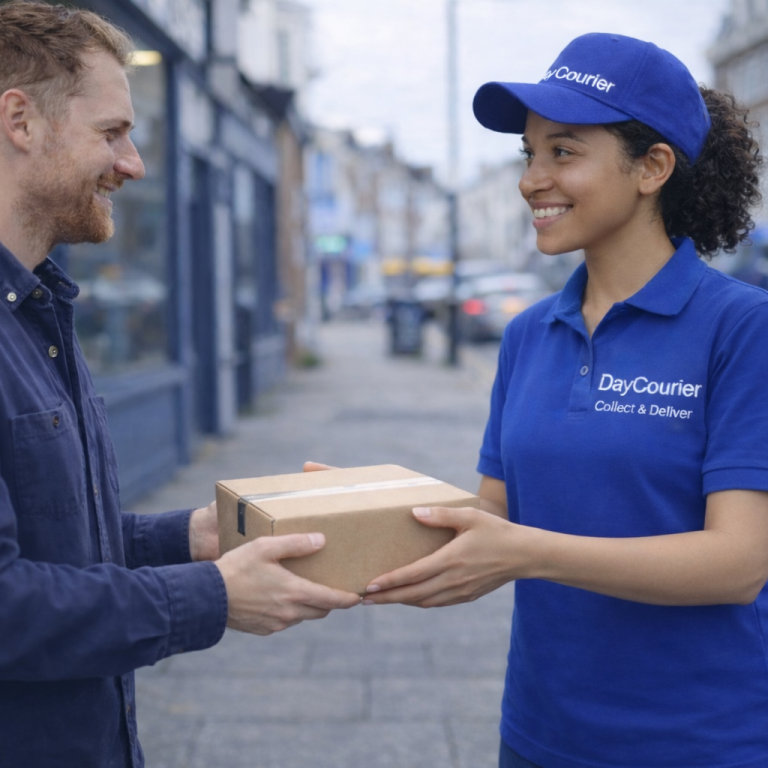 Courier delivering parcel to customer in Surrey – same-day Collect & Deliver
