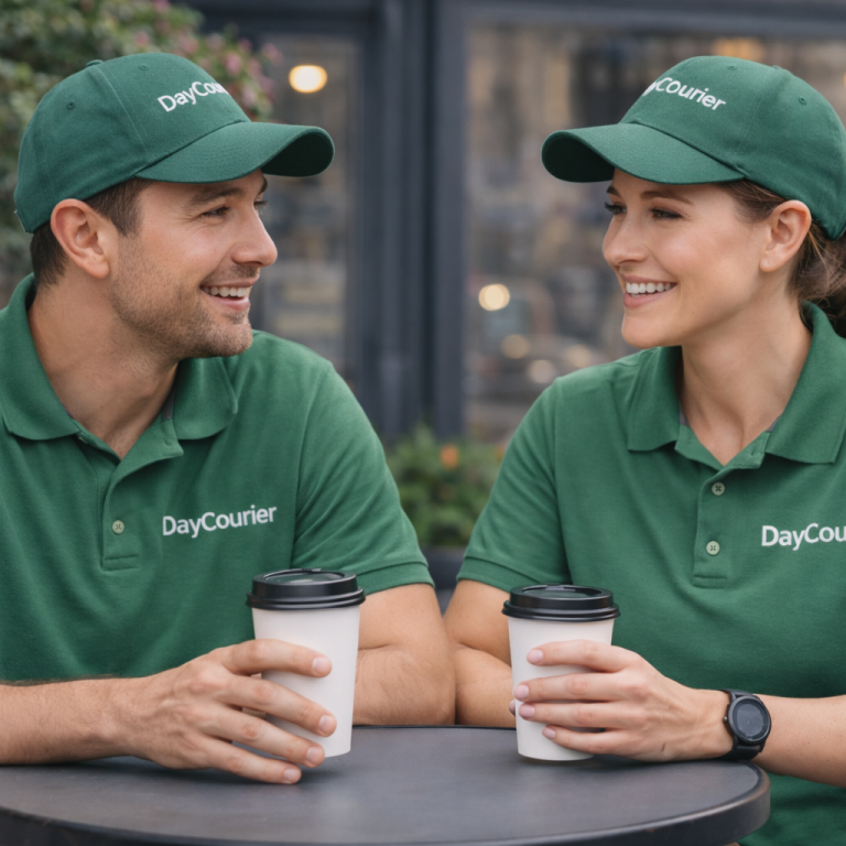 Courier partners discussing same-day delivery work in Surrey – DayCourier team